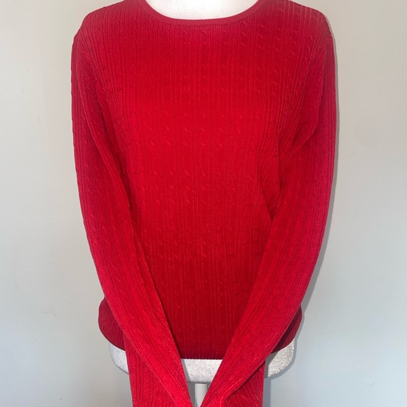 Preppy Cable Knit Sweater Red Crewneck by Kim Rodgers M - Picture 2 of 5